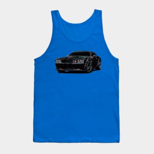 Neon Blaze: Black Dodge Challenger Fiery Full Body Explosive Design Tank Top